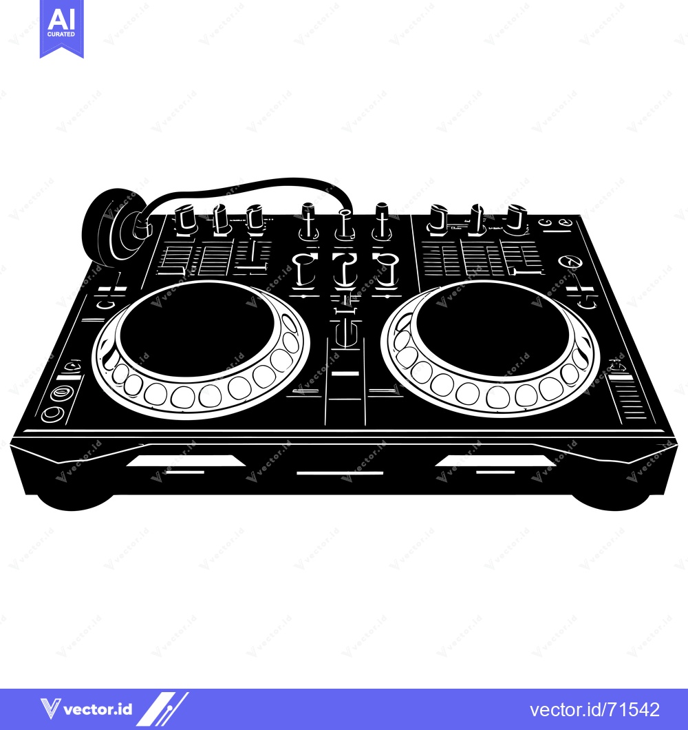 Premium Vector dari Black and White Silhouette of a DJ Mixer with Headphones