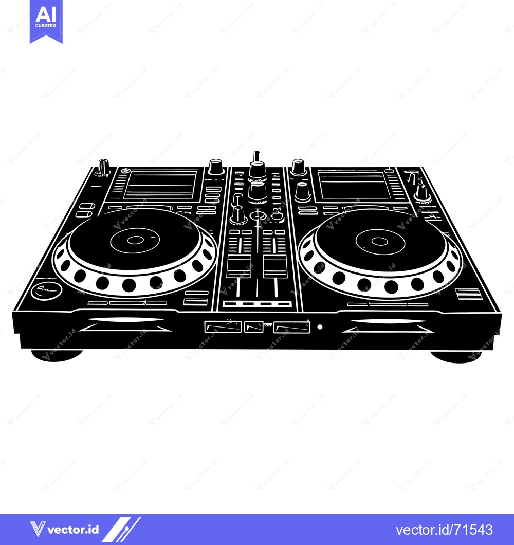 Premium Vector of Black and White Silhouette of a DJ Mixer