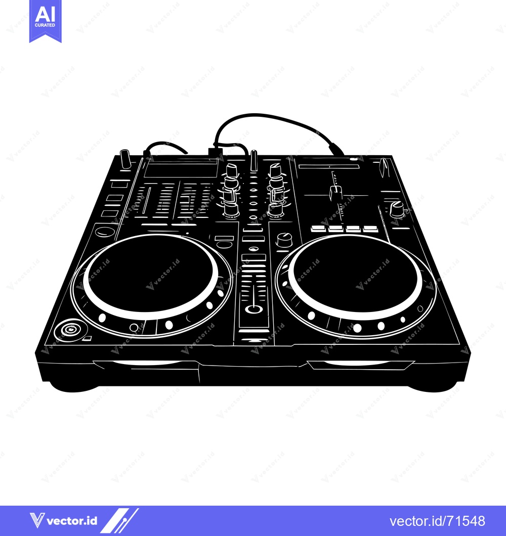 Premium Vector of A Black and White Illustration of a DJ Mixer