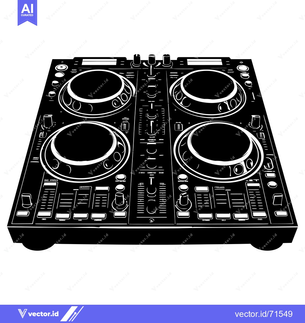 Premium Vector dari Black and White Silhouette of a DJ Mixer with Knobs and Buttons