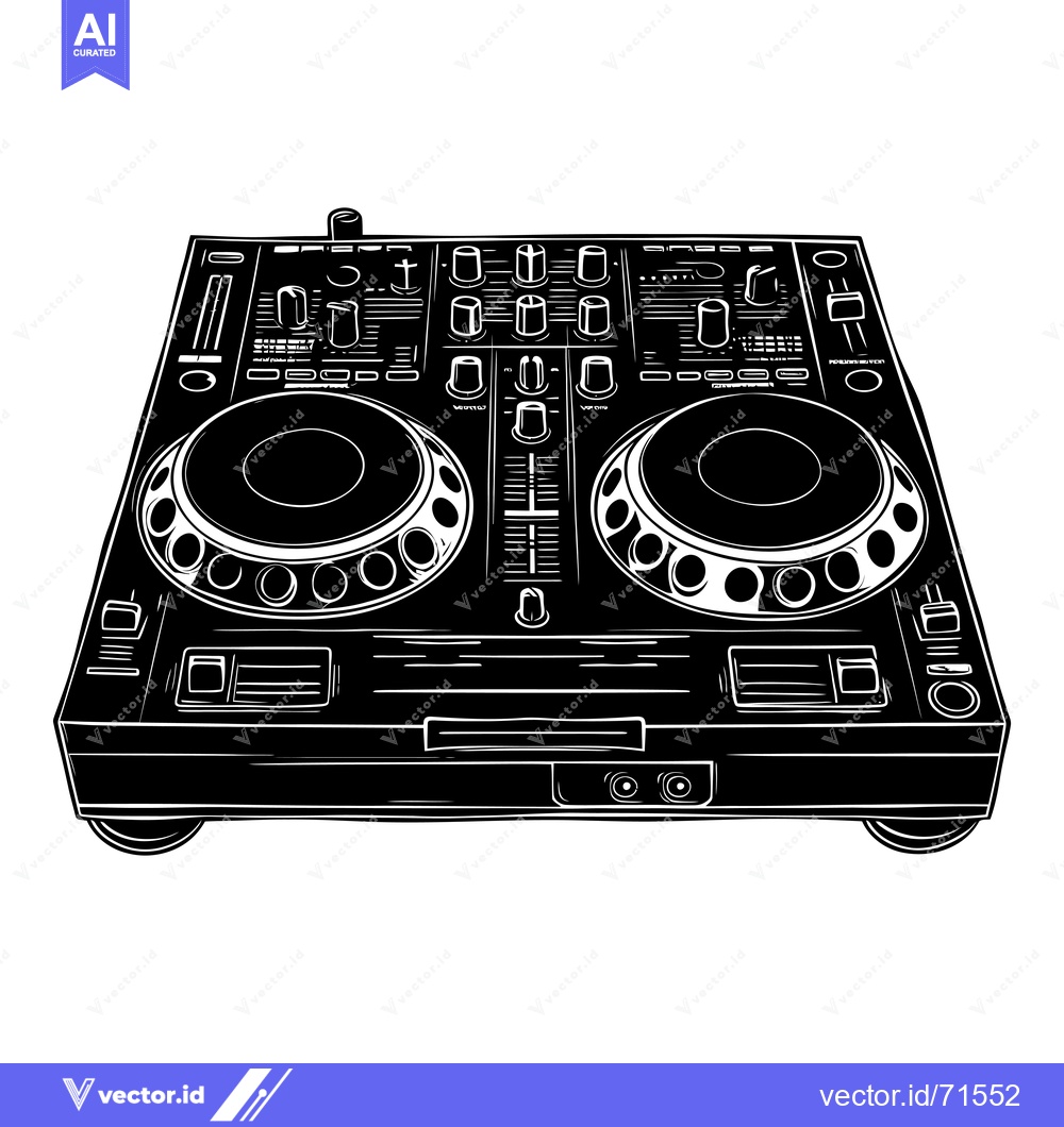 Premium Vector of Black and White Illustration of a DJ Mixer
