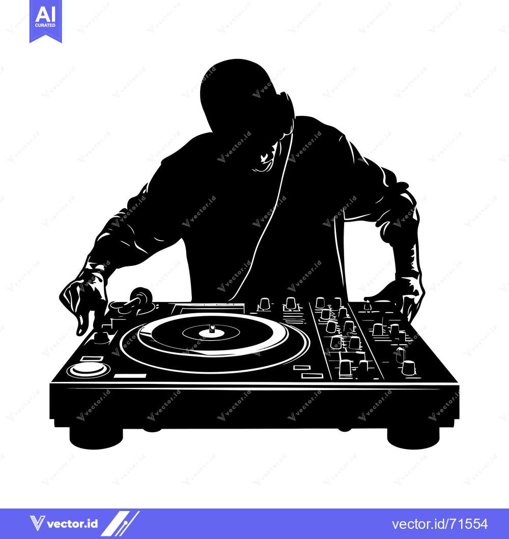 Premium Vector of Silhouette of a DJ Mixing Music on a Turntable