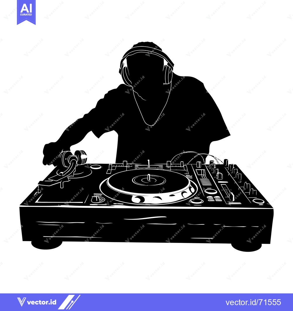 Premium Vector dari Silhouette of a DJ Mixing Music on a Turntable