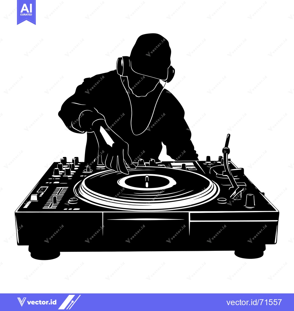 Premium Vector dari Silhouette of a DJ Mixing Music on a Turntable