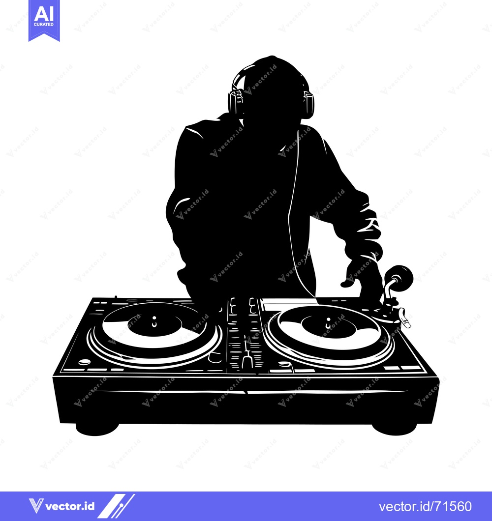 Premium Vector dari Silhouette of a DJ mixing music on a turntable