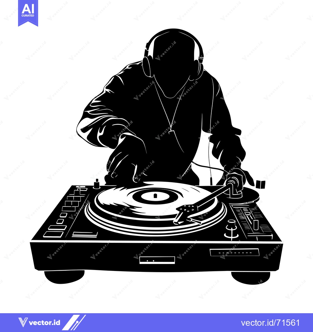 Premium Vector dari Silhouette of a DJ mixing music with a turntable