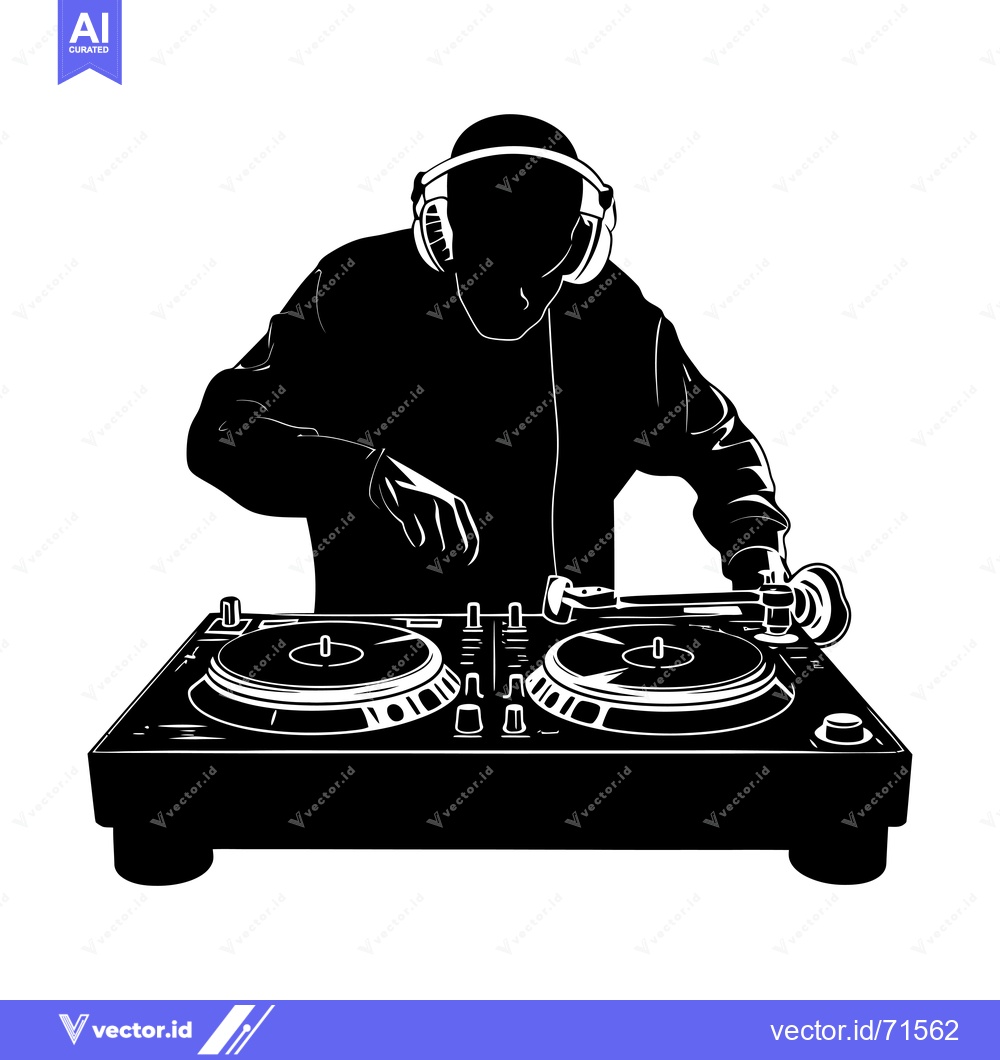 Premium Vector dari Silhouette of a DJ Mixing Music with a Mixer and Headphones