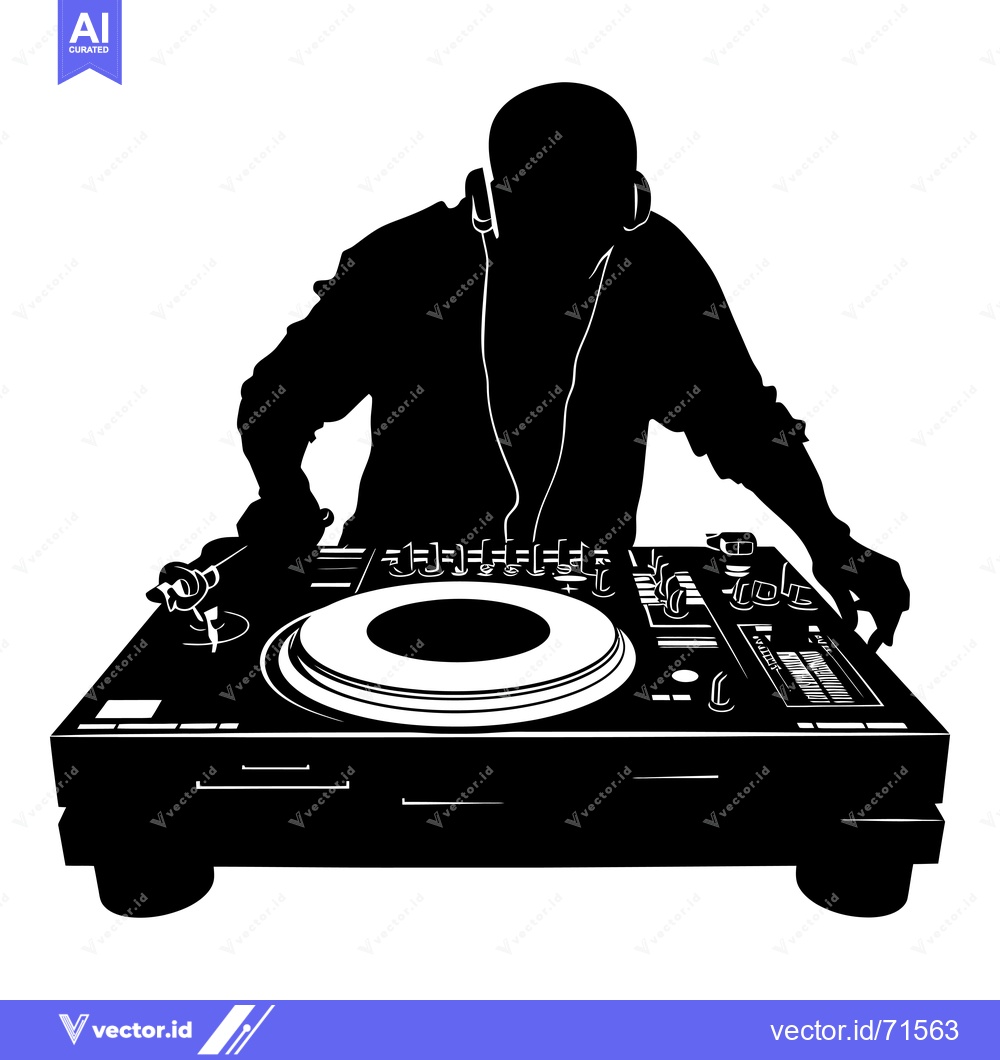 Premium Vector of Silhouette of a DJ with Headphones Mixing Music on a Turntable