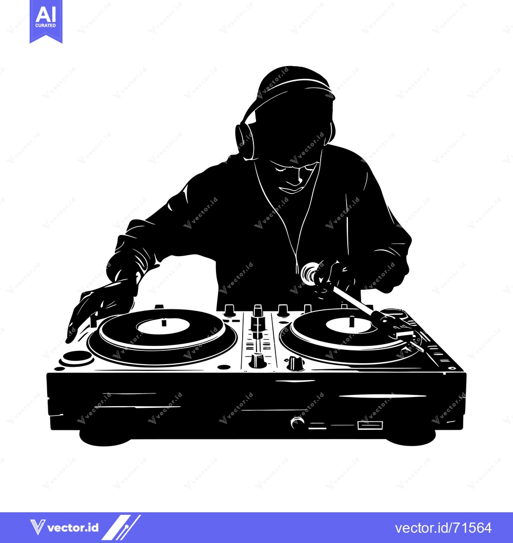 Premium Vector of Silhouette of a DJ Mixing Music on a Turntable