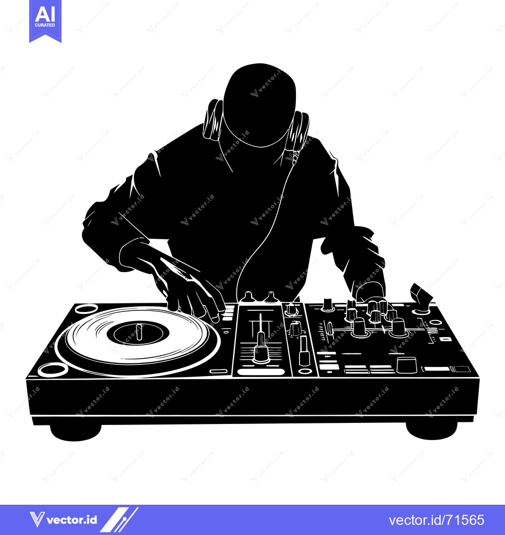 Premium Vector dari Silhouette of a DJ Mixing Music on a Turntable