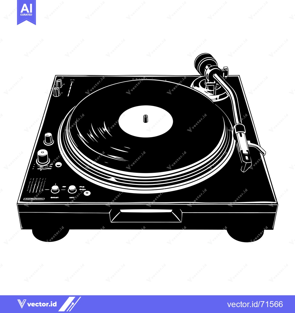 Premium Vector dari Black and White Illustration of a Turntable with a Record on It