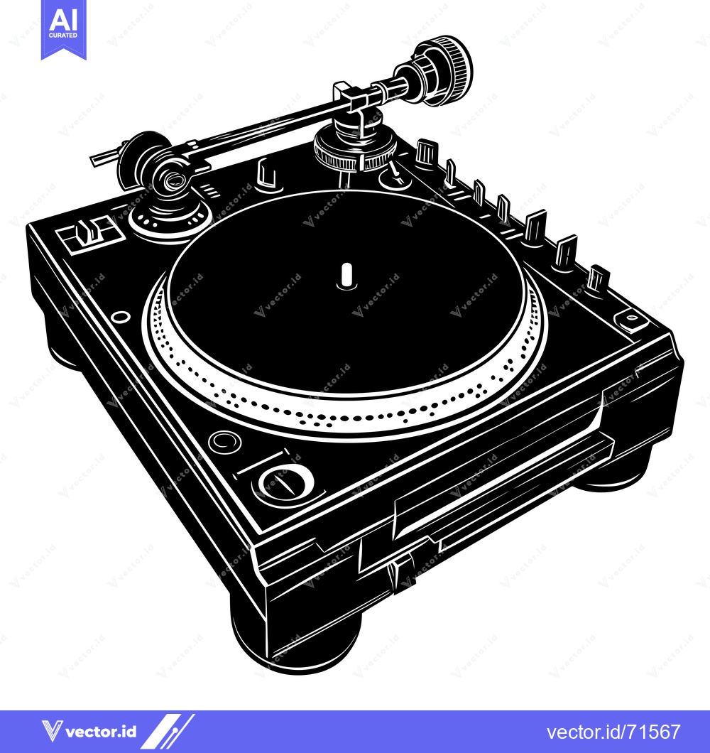 Premium Vector dari Black and White Illustration of a Turntable
