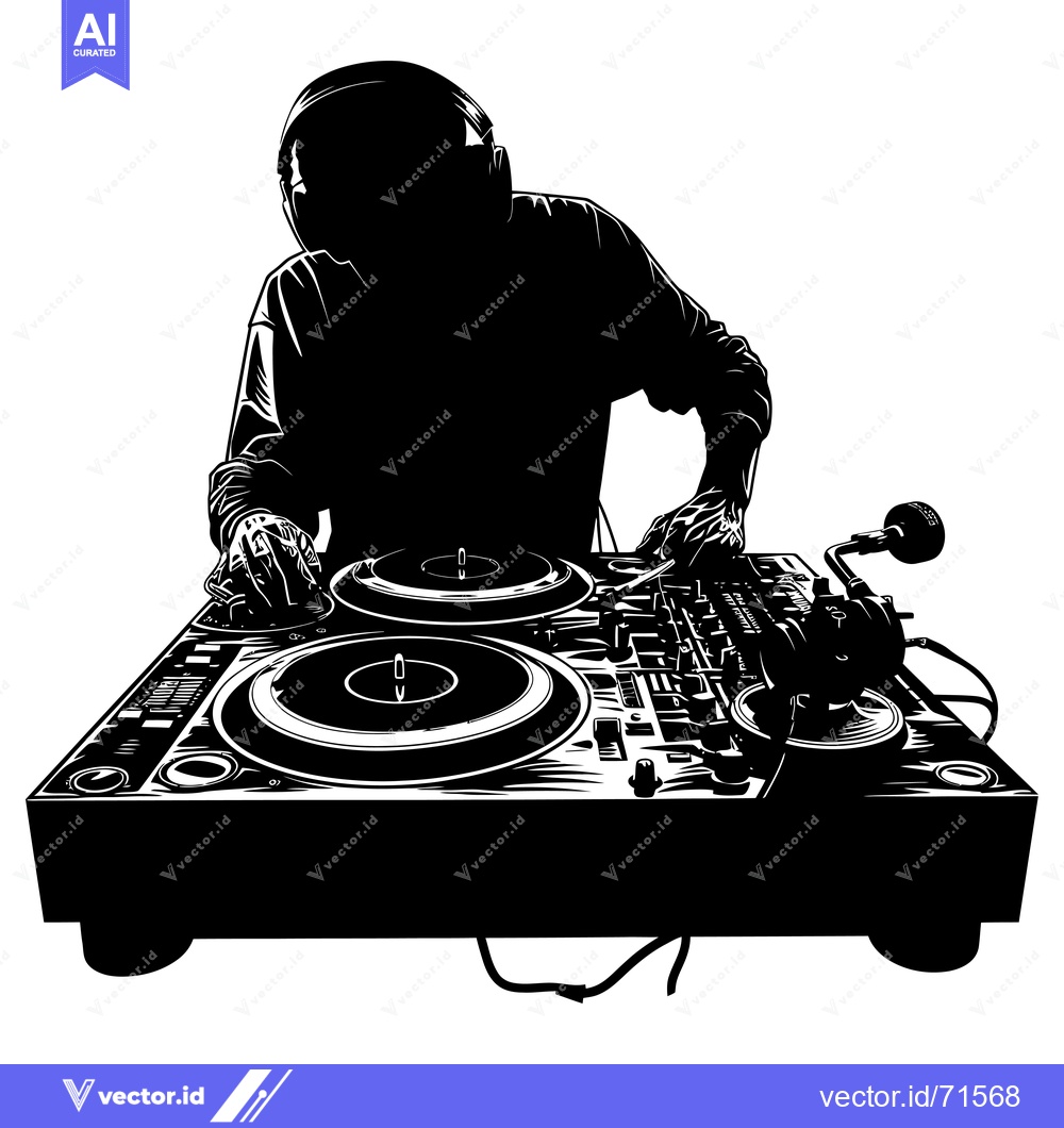 Premium Vector dari Silhouette of a DJ Mixing Music on a Turntable