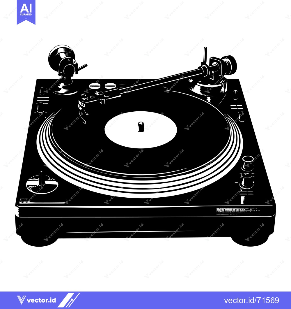 Premium Vector of Black and White Illustration of a Turntable