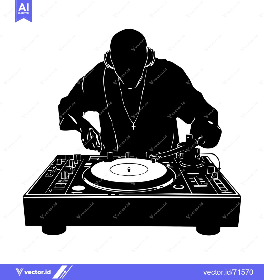 Premium Vector of Silhouette of a DJ Mixing Music on a Turntable