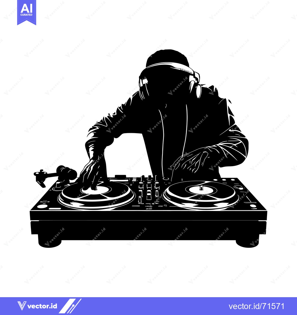 Premium Vector dari Silhouette of a DJ Mixing Music on a Turntable