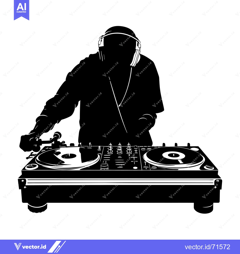 Premium Vector dari Silhouette of a DJ mixing music on a turntable