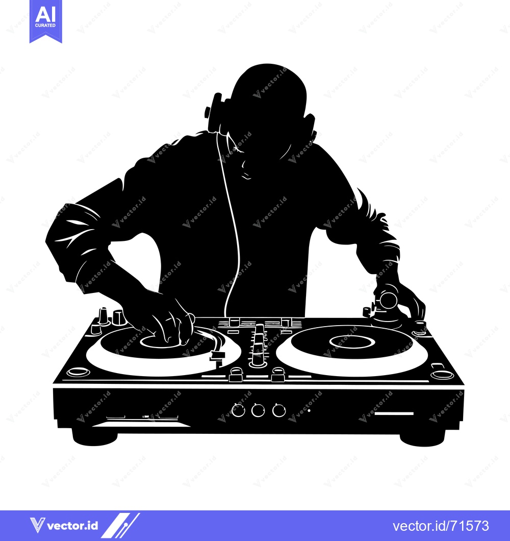 Premium Vector of Silhouette of a DJ Mixing Music on a Turntable