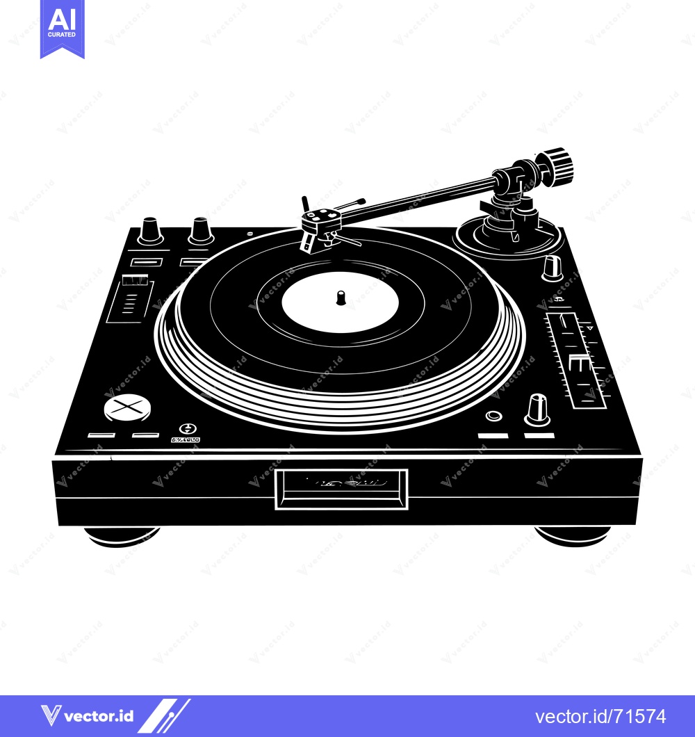 Premium Vector dari Black and White Illustration of a Turntable
