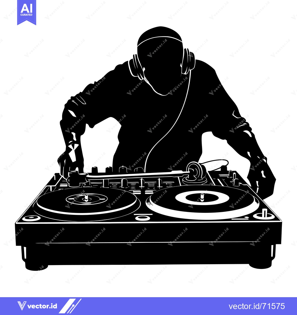 Premium Vector of Silhouette of a DJ with Headphones Mixing Music on a Turntable