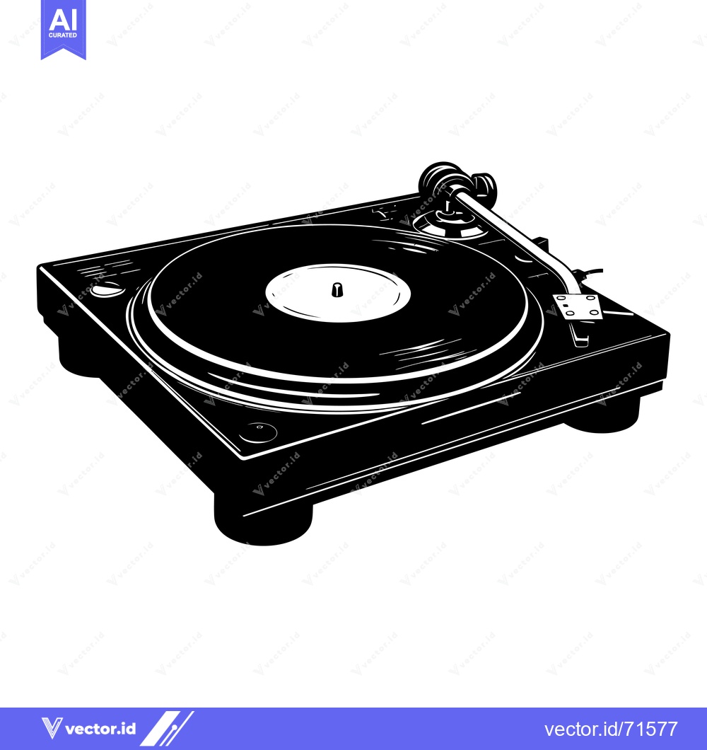 Premium Vector dari Black and White Illustration of a Vinyl Record Player