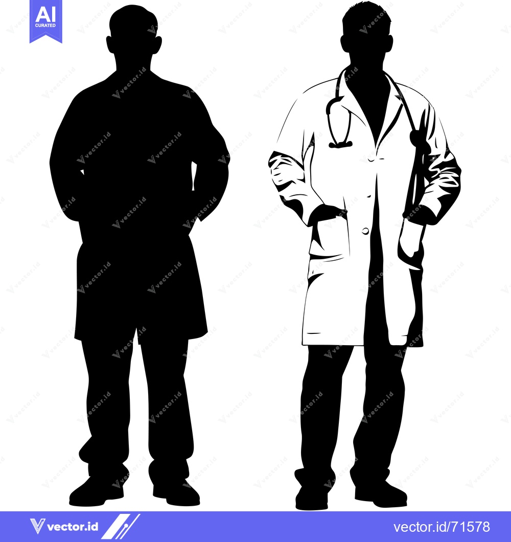 Premium Vector dari Silhouette and Line Drawing of a Doctor with a Stethoscope