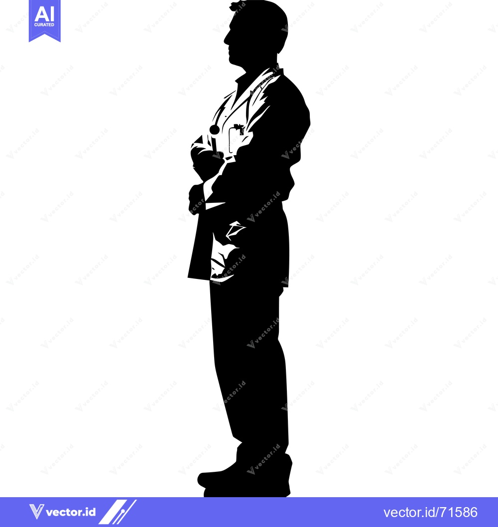 Premium Vector dari Silhouette of a Doctor in a White Coat with Stethoscope