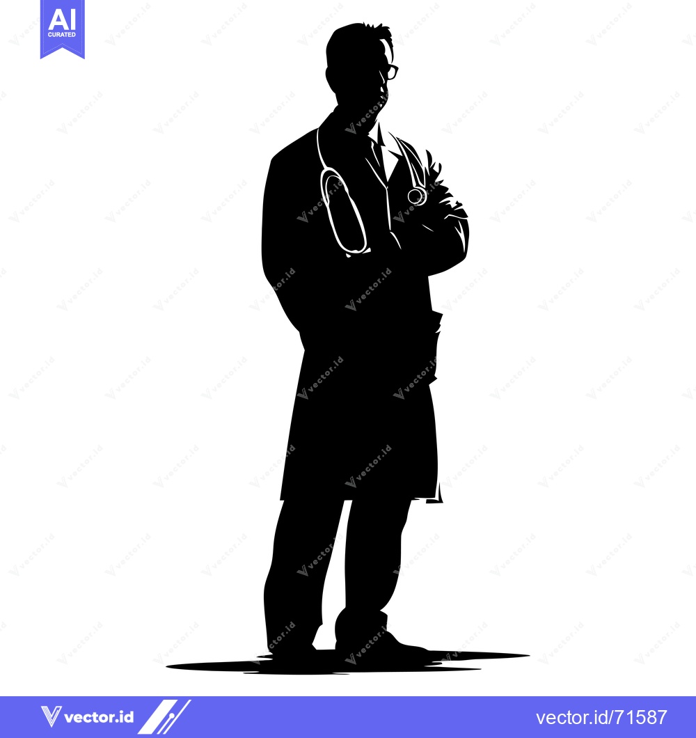 Premium Vector dari Silhouette of a Doctor with Stethoscope and Arms Crossed