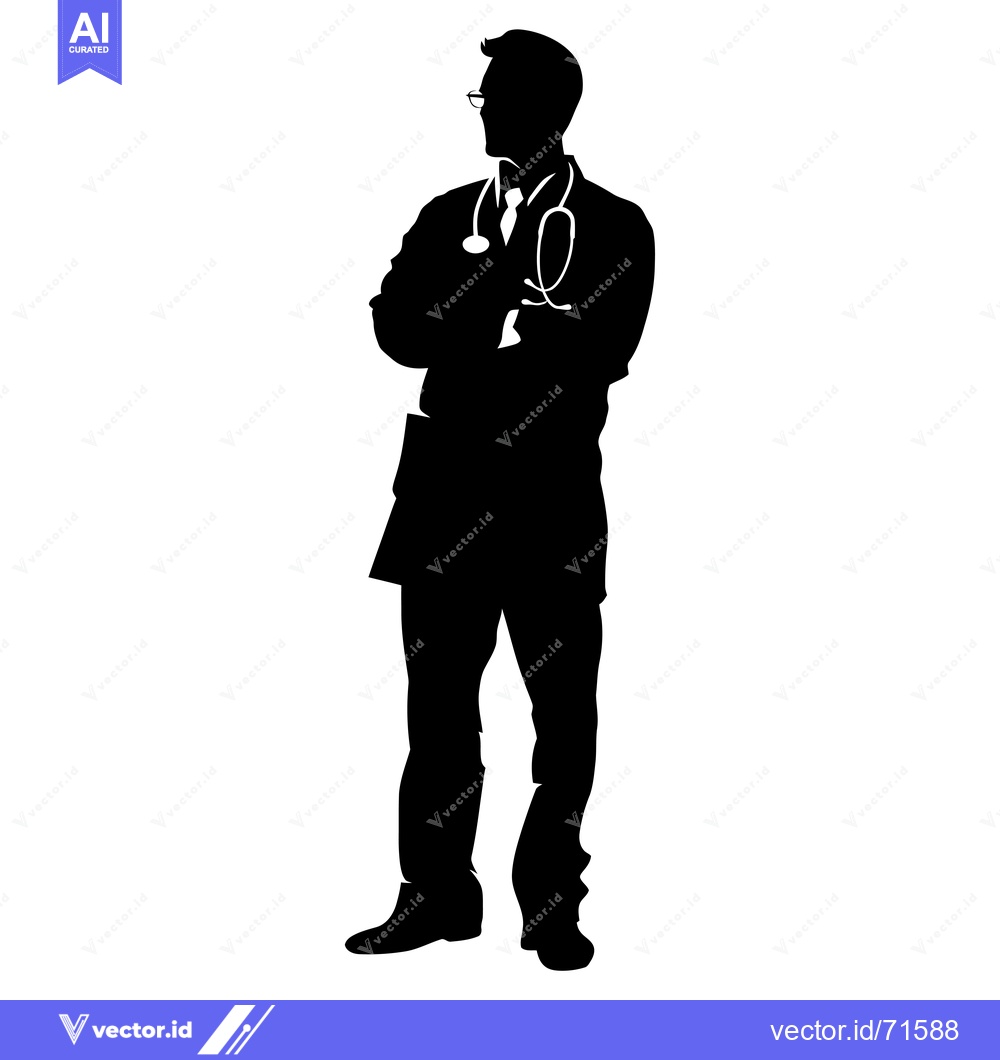 Premium Vector dari Silhouette of a Doctor with Stethoscope and Crossed Arms