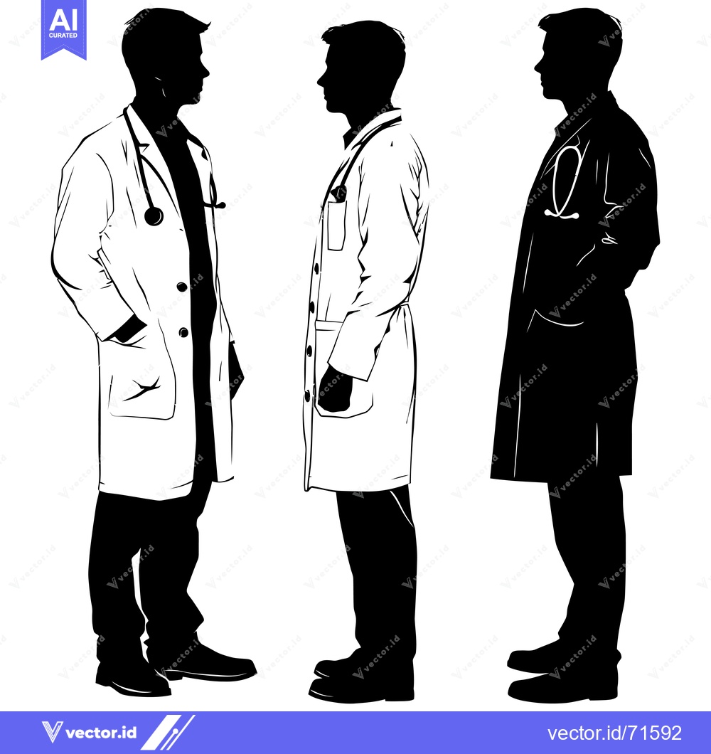 Premium Vector dari Three Silhouettes of Male Doctors in Lab Coats with Stethoscopes