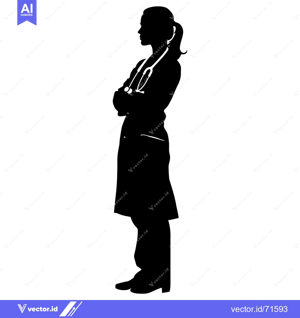 Premium Vector dari Silhouette of a Female Doctor with Stethoscope and Arms Crossed