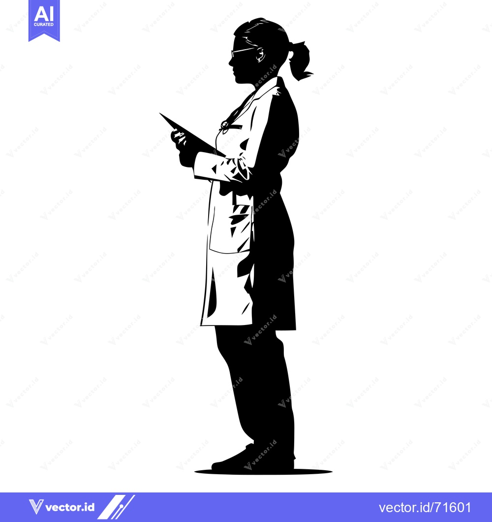 Premium Vector dari Silhouette of a female doctor in a lab coat holding a clipboard