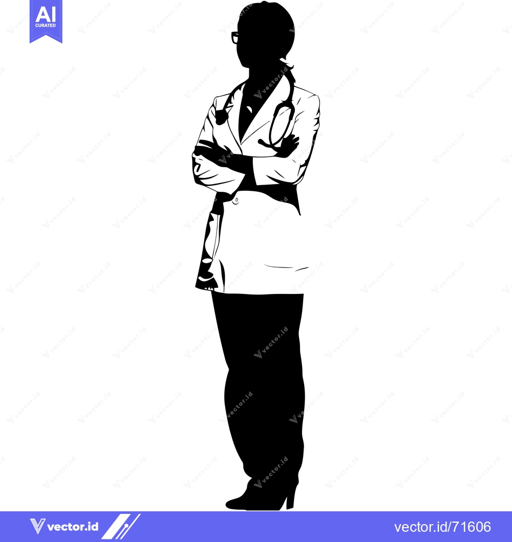 Premium Vector of Silhouette of a female doctor with arms crossed and a stethoscope