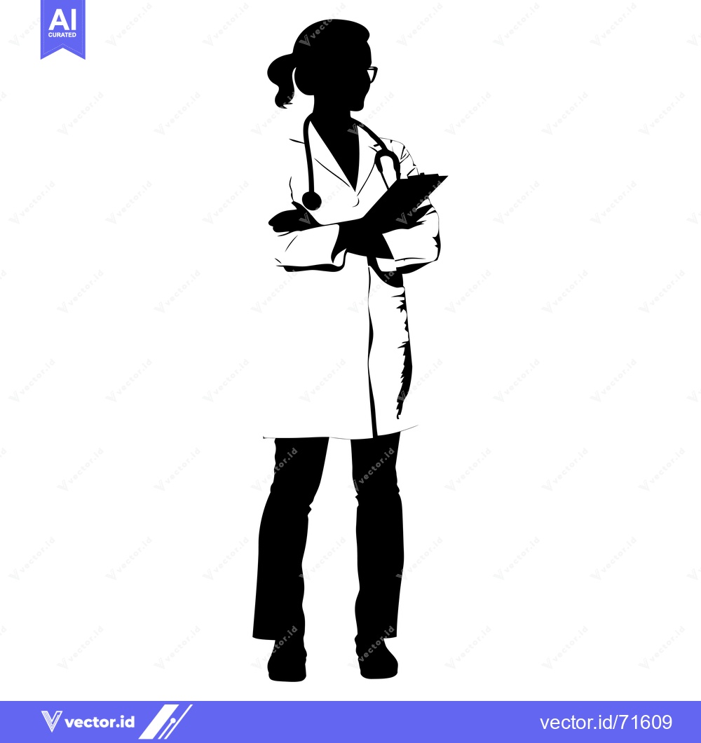 Premium Vector dari Silhouette of a Female Doctor Holding a Clipboard