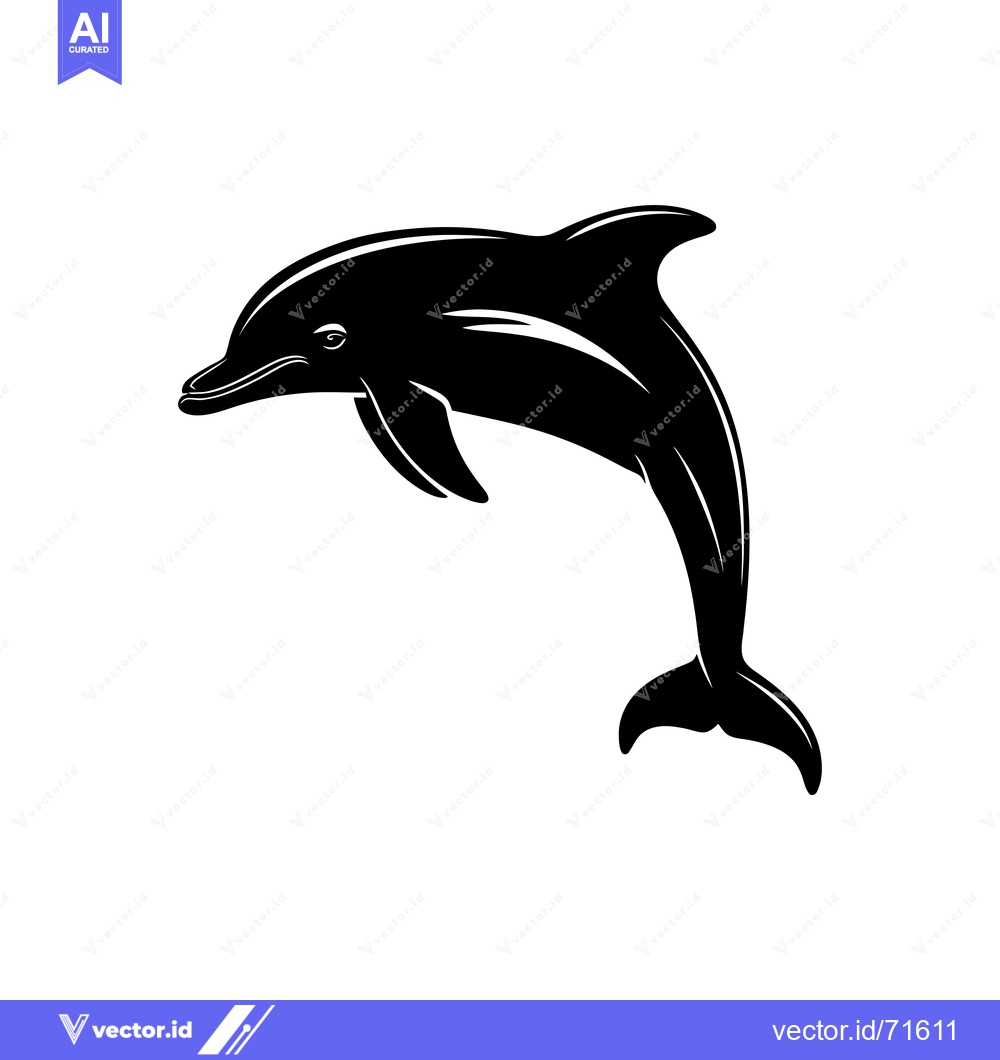 Premium Vector of Black and White Silhouette of a Dolphin Leaping