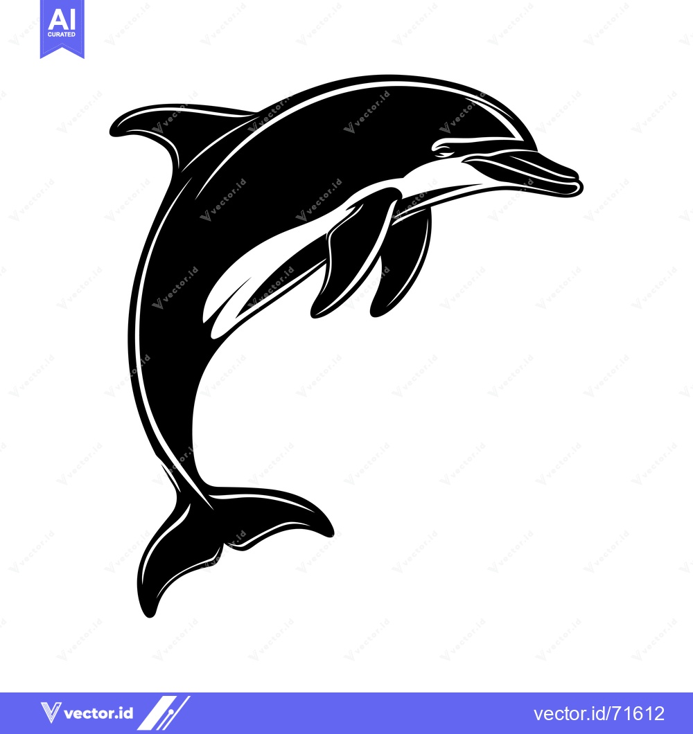 Premium Vector of Black and White Silhouette of a Dolphin Jumping Out of the Water