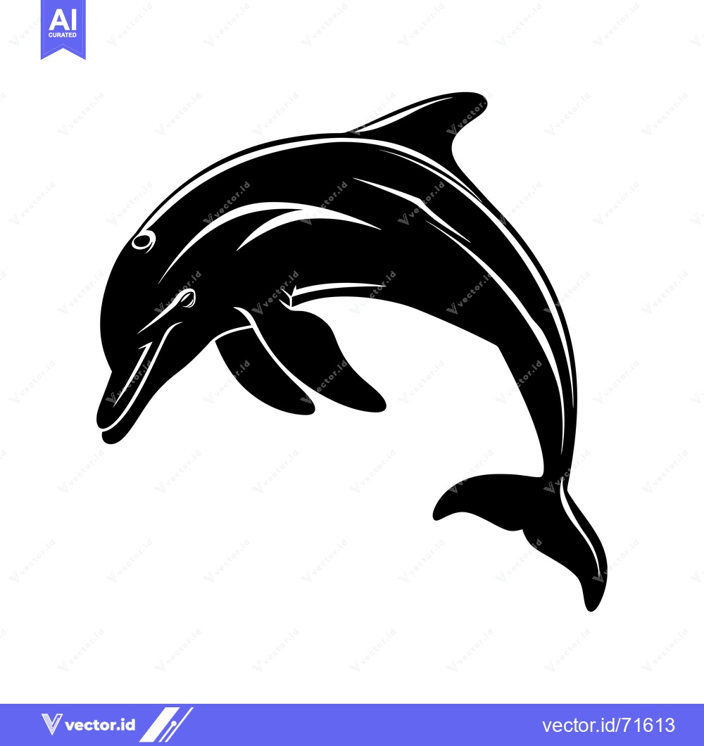 Premium Vector dari Black and white silhouette of a leaping dolphin