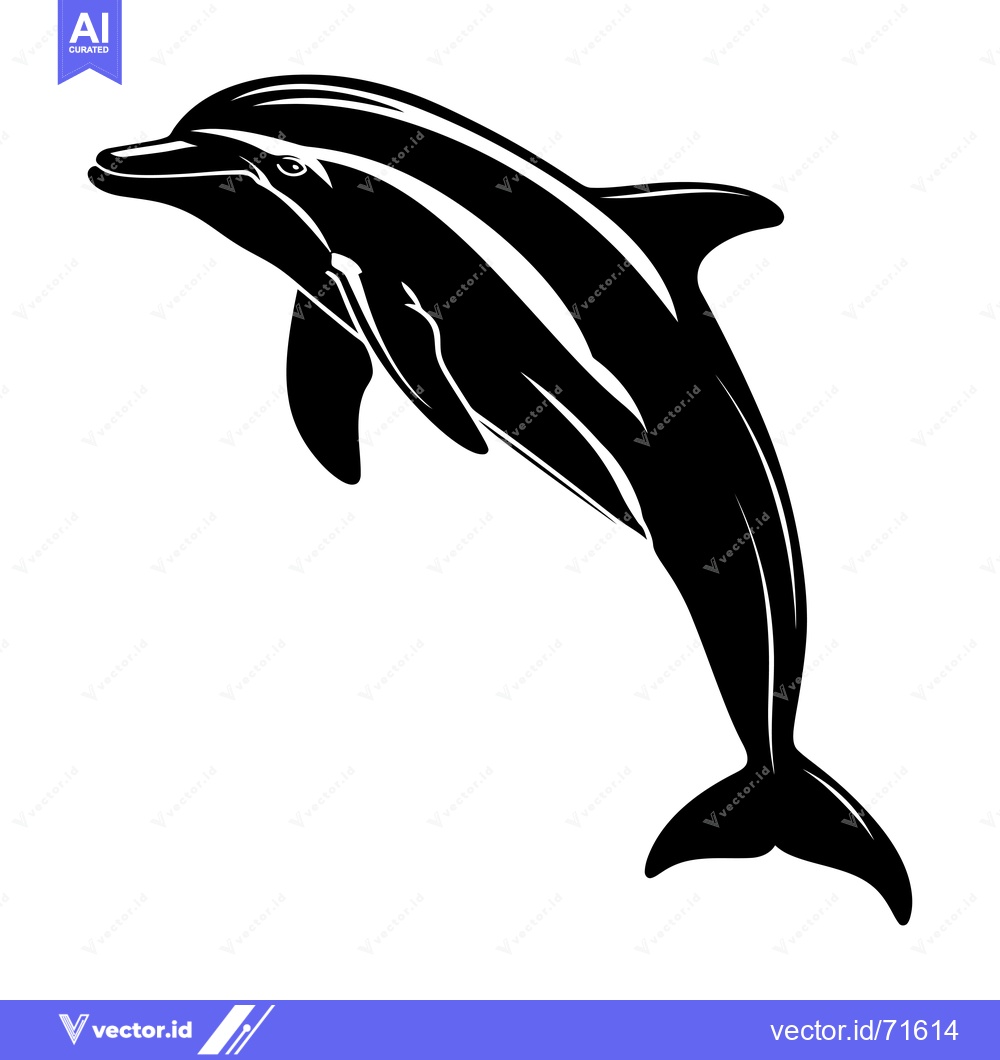 Premium Vector of Black and White Silhouette of a Dolphin Jumping Out of the Water
