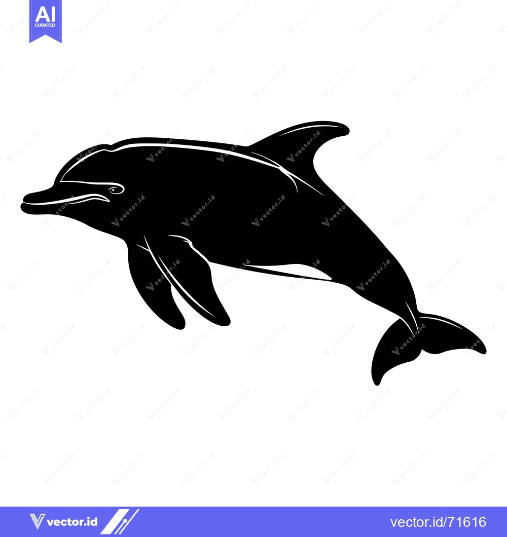 Premium Vector dari Black and White Silhouette of a Dolphin Leaping