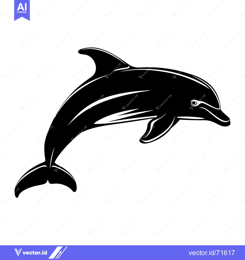 Premium Vector dari Black and White Silhouette of a Dolphin Leaping Out of the Water