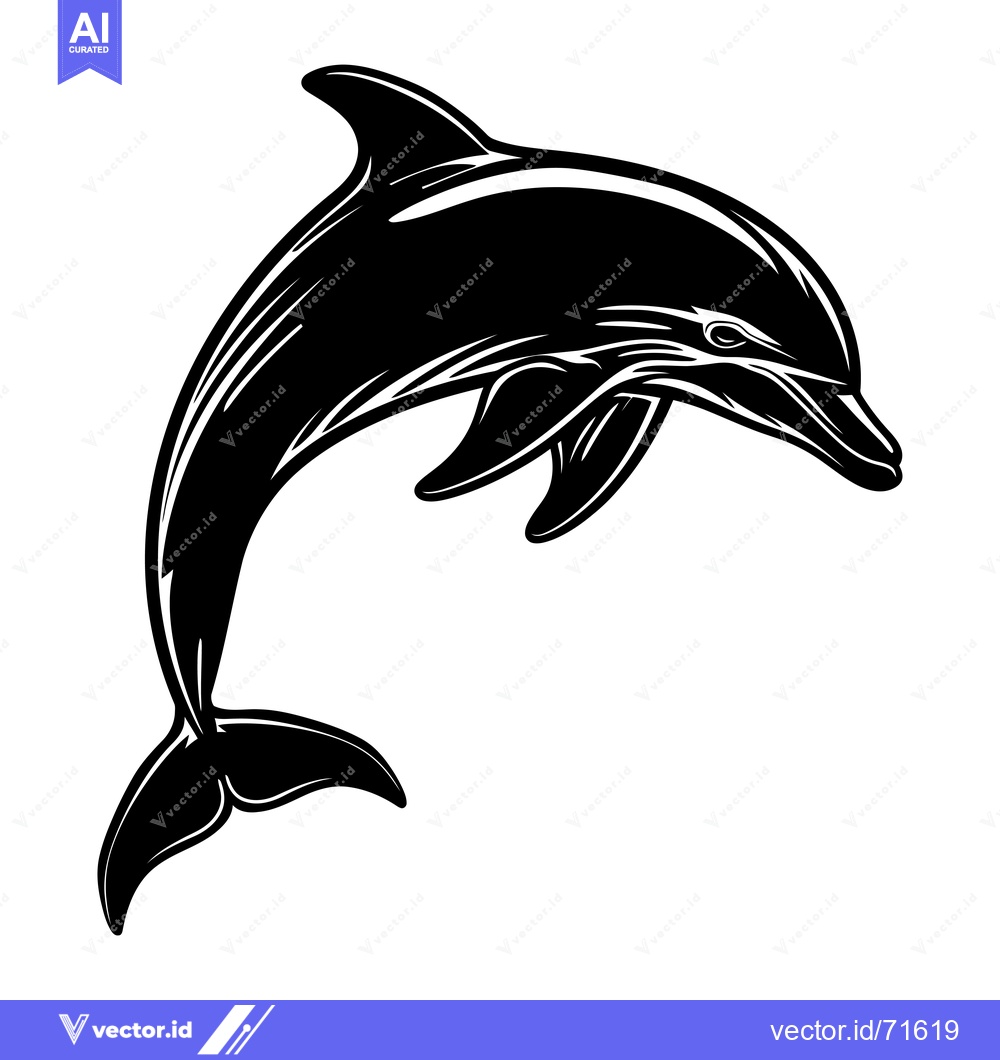 Premium Vector of Black and White Silhouette of a Leaping Dolphin