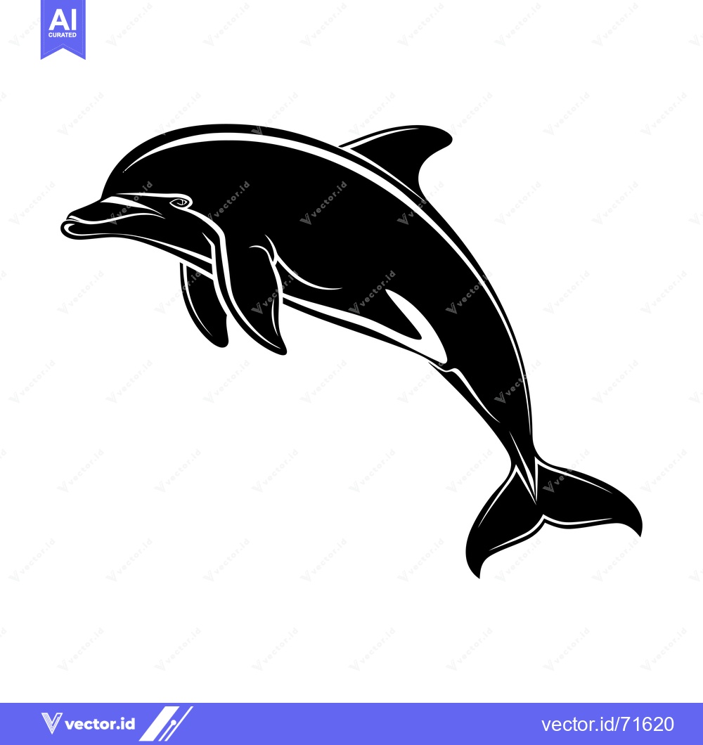 Premium Vector dari A Black and White Silhouette of a Dolphin Leaping Out of the Water