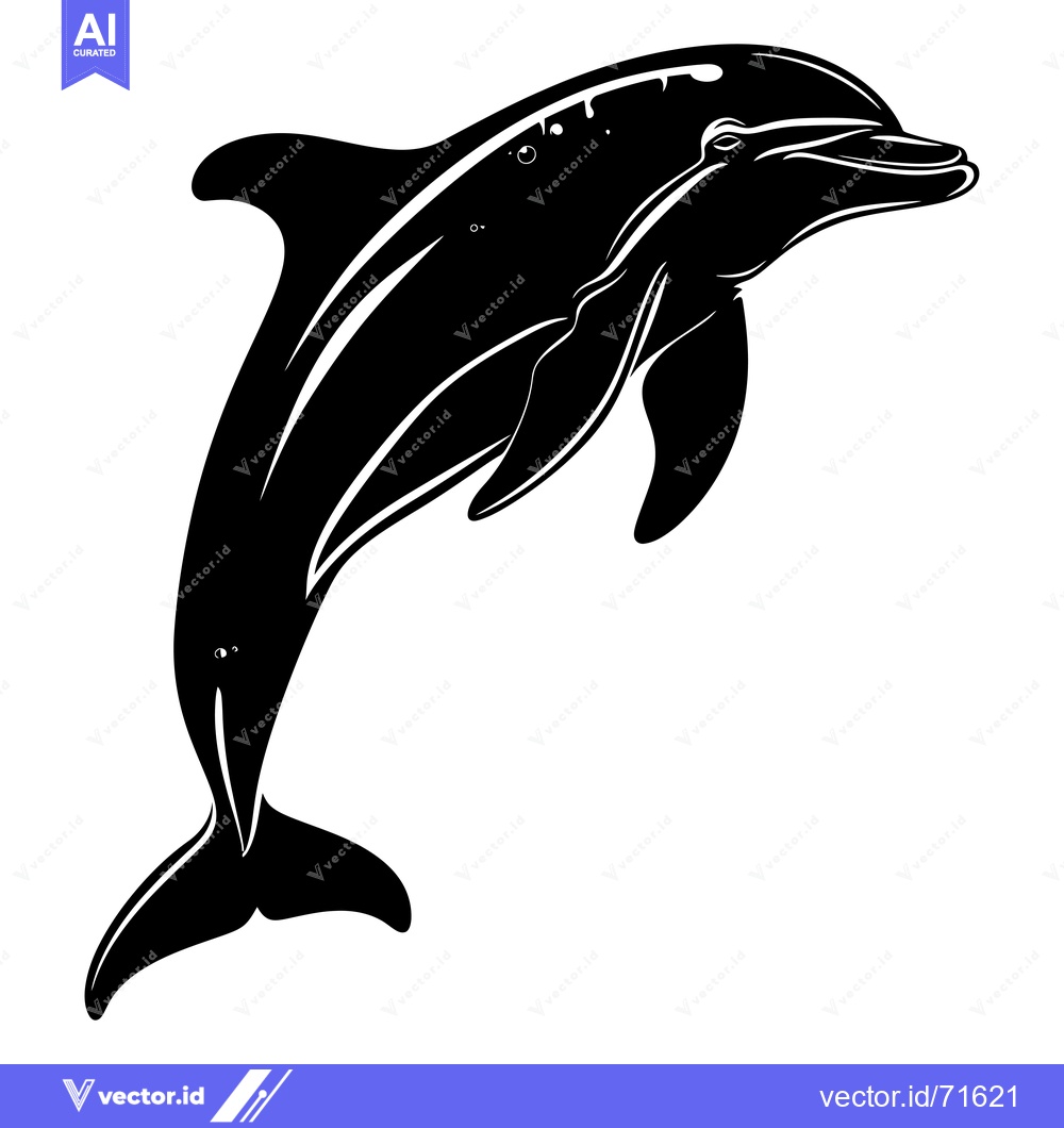 Premium Vector dari A Black and White Silhouette of a Dolphin Leaping Out of the Water