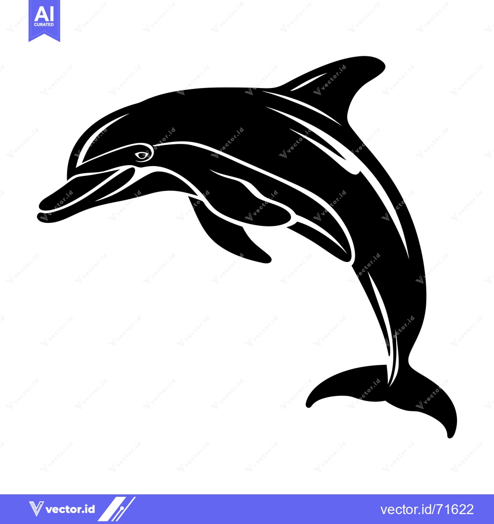 Premium Vector dari Black and White Silhouette of a Dolphin Jumping Out of the Water