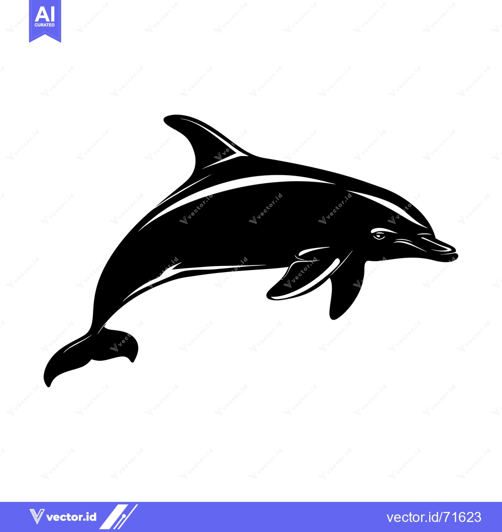Premium Vector dari Black and White Silhouette of a Dolphin Leaping