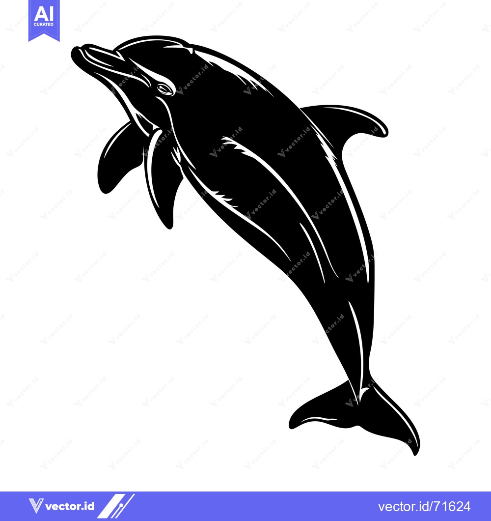 Premium Vector dari Black and White Silhouette of a Dolphin Jumping Out of the Water