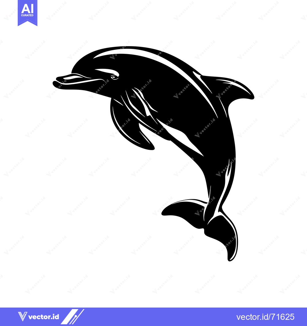 Premium Vector dari Black and White Silhouette of a Dolphin Leaping Out of Water
