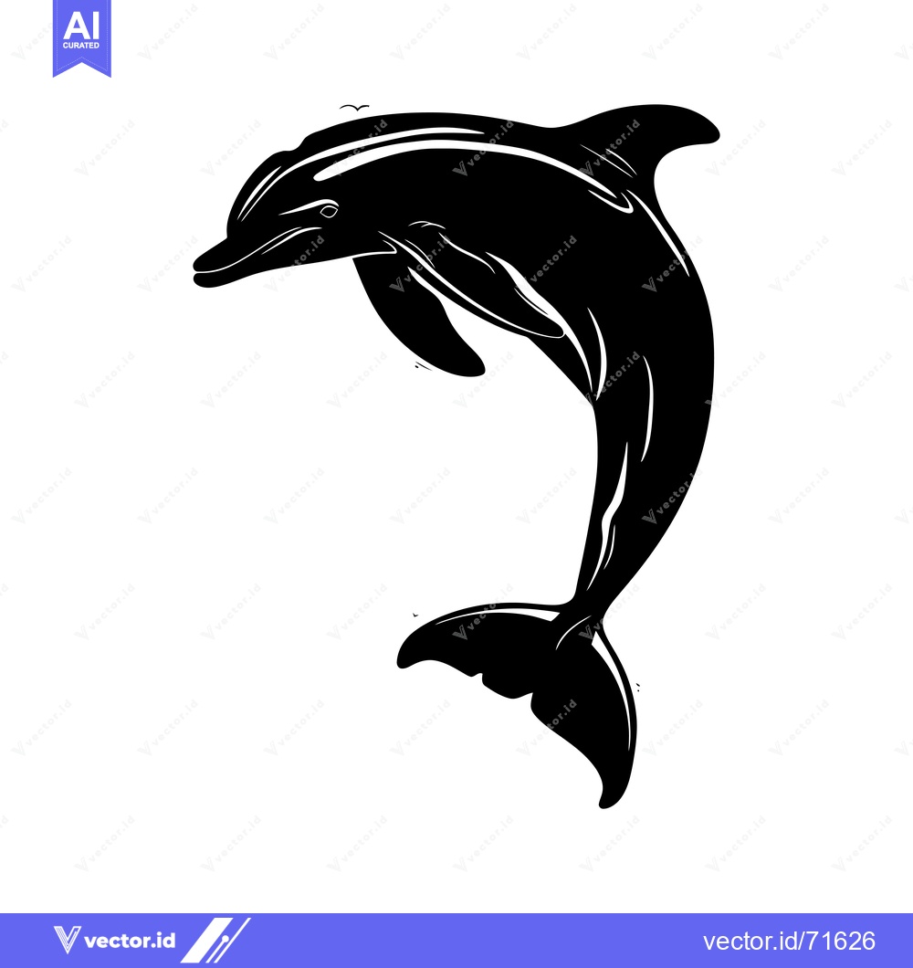 Premium Vector dari Black and White Silhouette of a Dolphin Leaping Out of Water