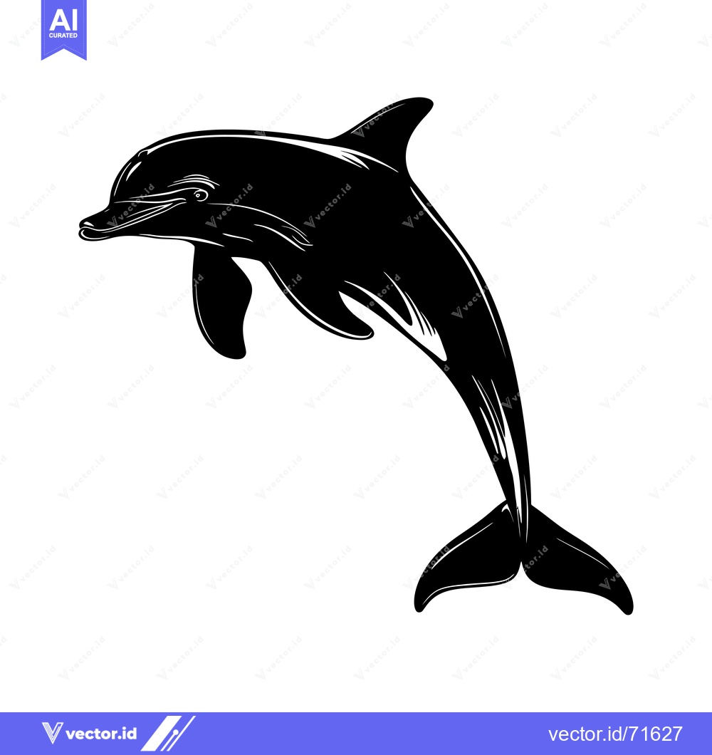 Premium Vector of Black and White Silhouette of a Dolphin Jumping Out of the Water