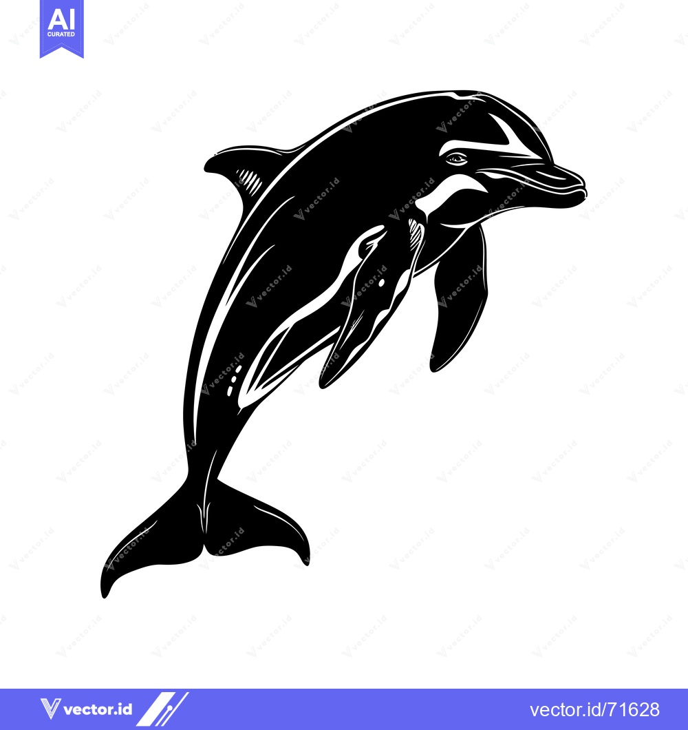 Premium Vector dari Black and White Silhouette of a Dolphin Leaping Out of the Water